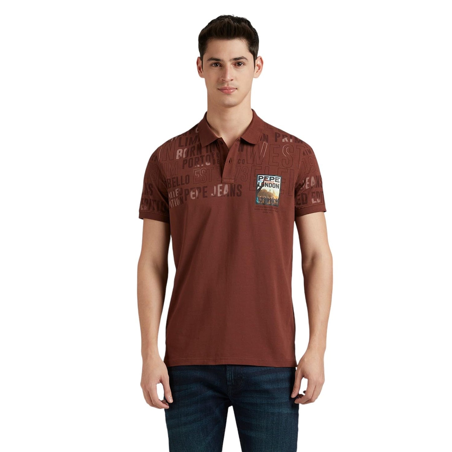 Pepe Jeans Men'S Regular Fit T-Shirt (Pm542261_Conker Brown