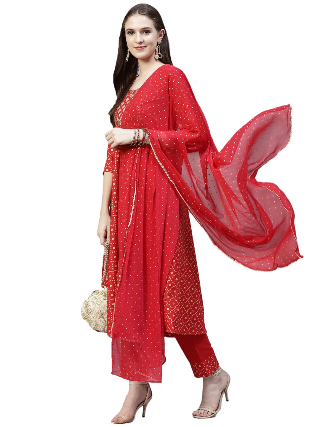 GoSriKi Womens Cotton Blend Printed Straight Kurta with Pant & Dupatta (Karwa-GS)