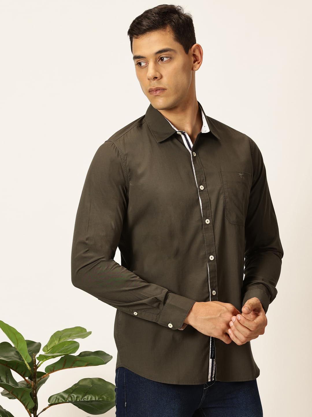 Thomas Scott 100% Cotton Long Sleeve Solid Regular Fit Casual Shirts for Mens Dark Green