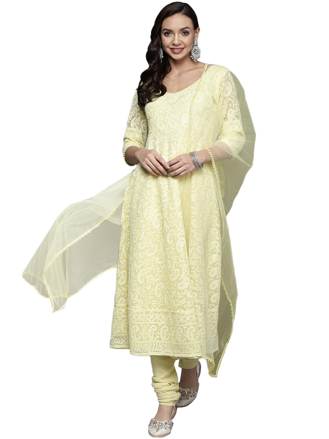 Libas WomenS Poly Georgette Kurta Sets (33373O_Yellow