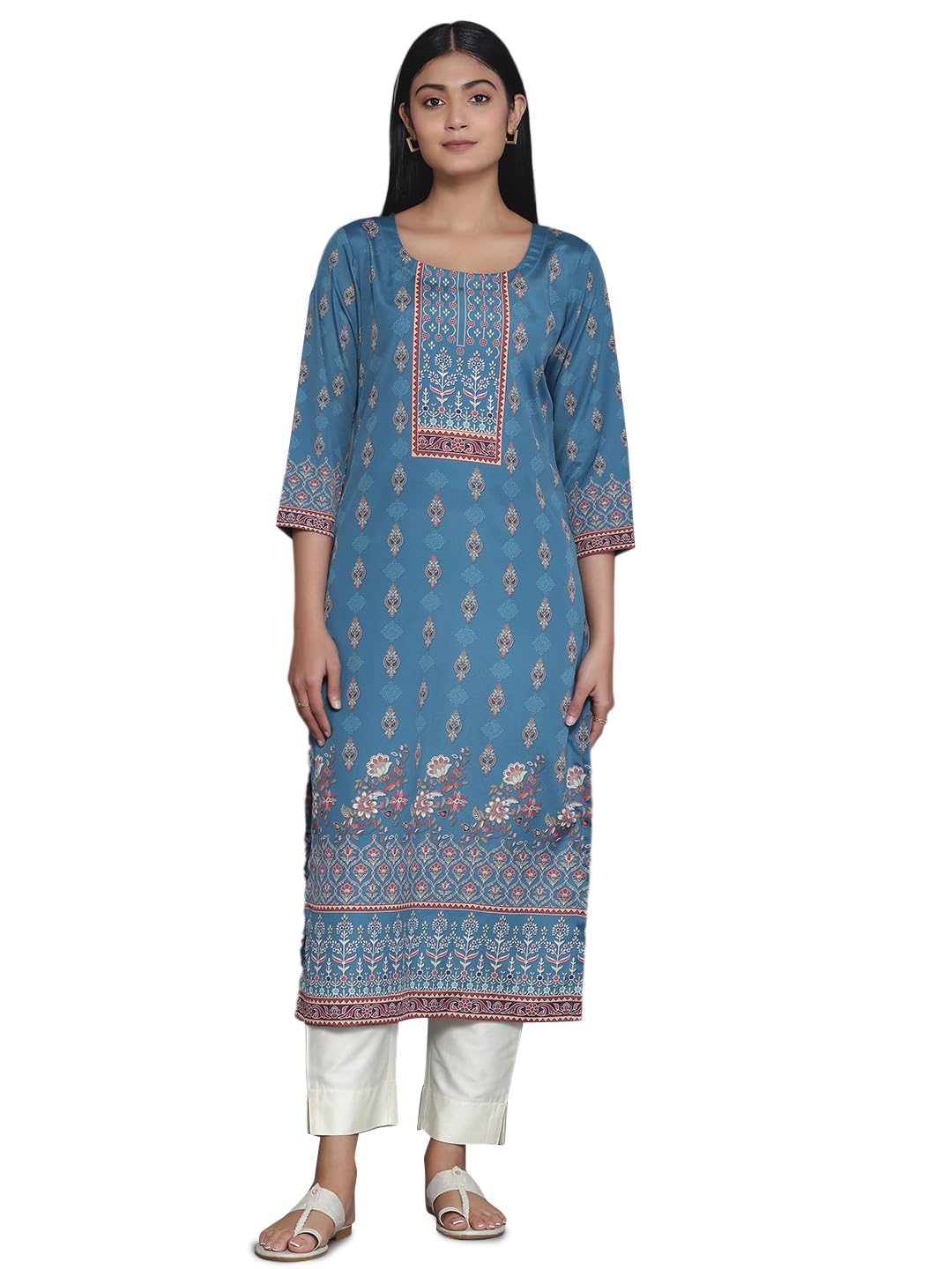 Libas WomenS Crepe Printed Straight Kurta (26560_Teal