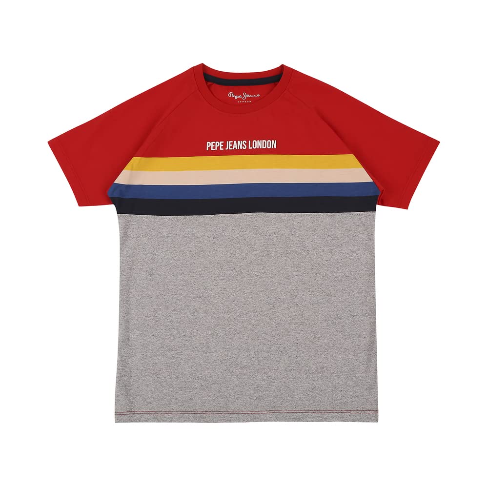 Pepe Jeans Color Block Jersey Crew Neck Boys T-Shirt (Grey, 8 To 10 Years)