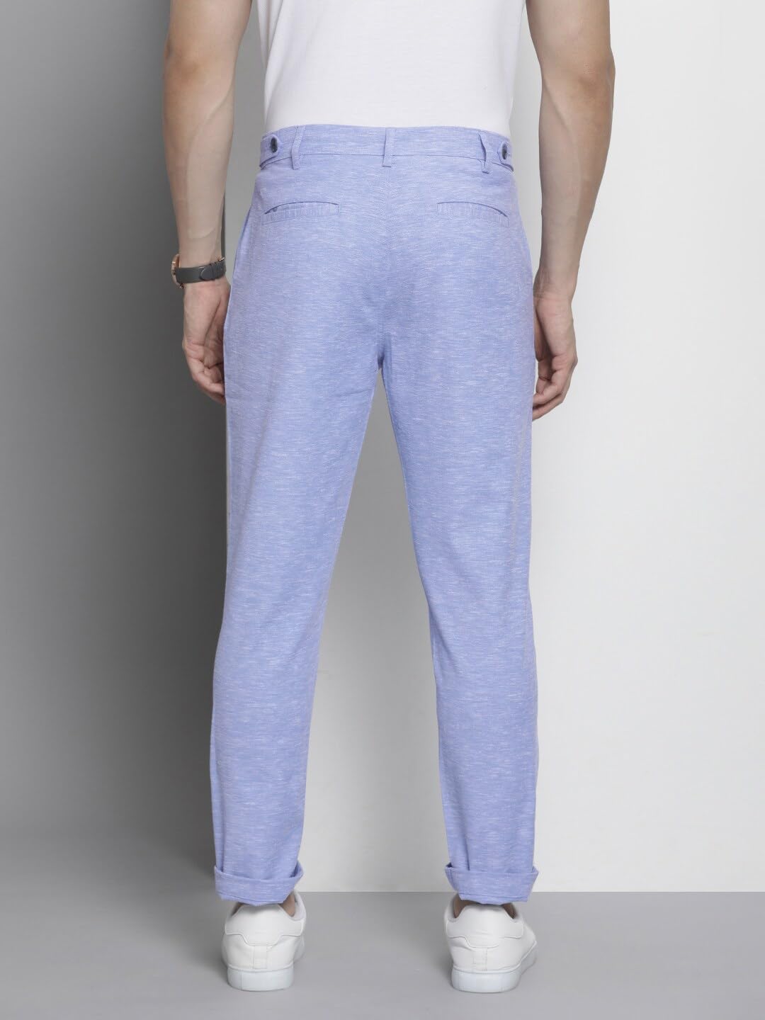 The Indian Garage Co Men Slim Fit Solid Mid-Rise Trousers Blue