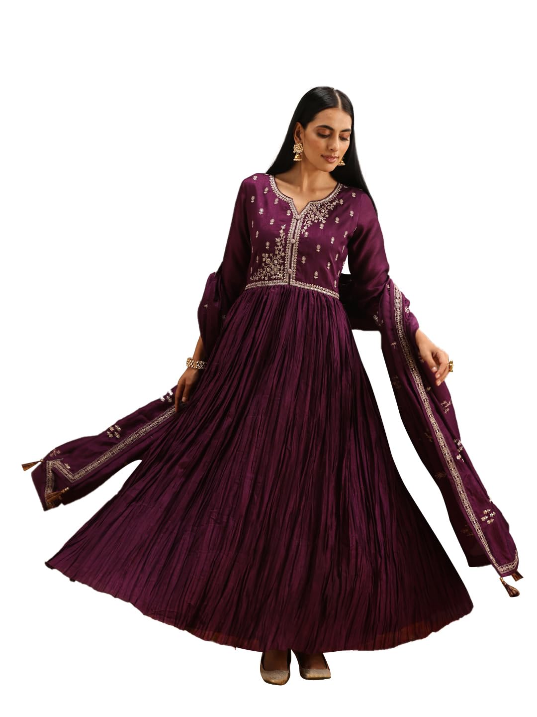 Libas WomenS Silk Blend Kurta Sets (38102O_Purple