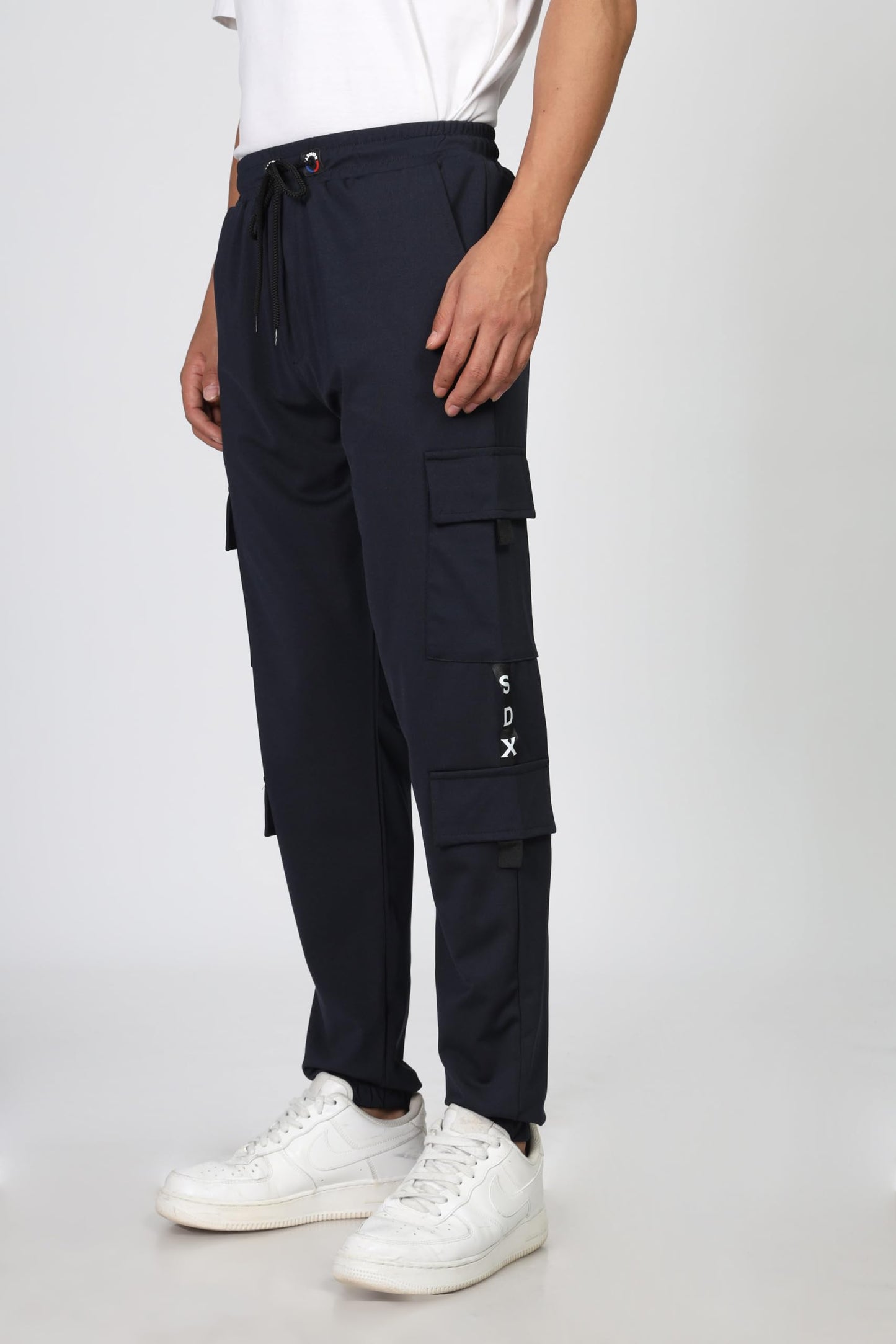 SHODOX Mens Casual Regular Fit Cargo Trackpant with Drawstring, Side Pockets & Elastic Bottom Navy