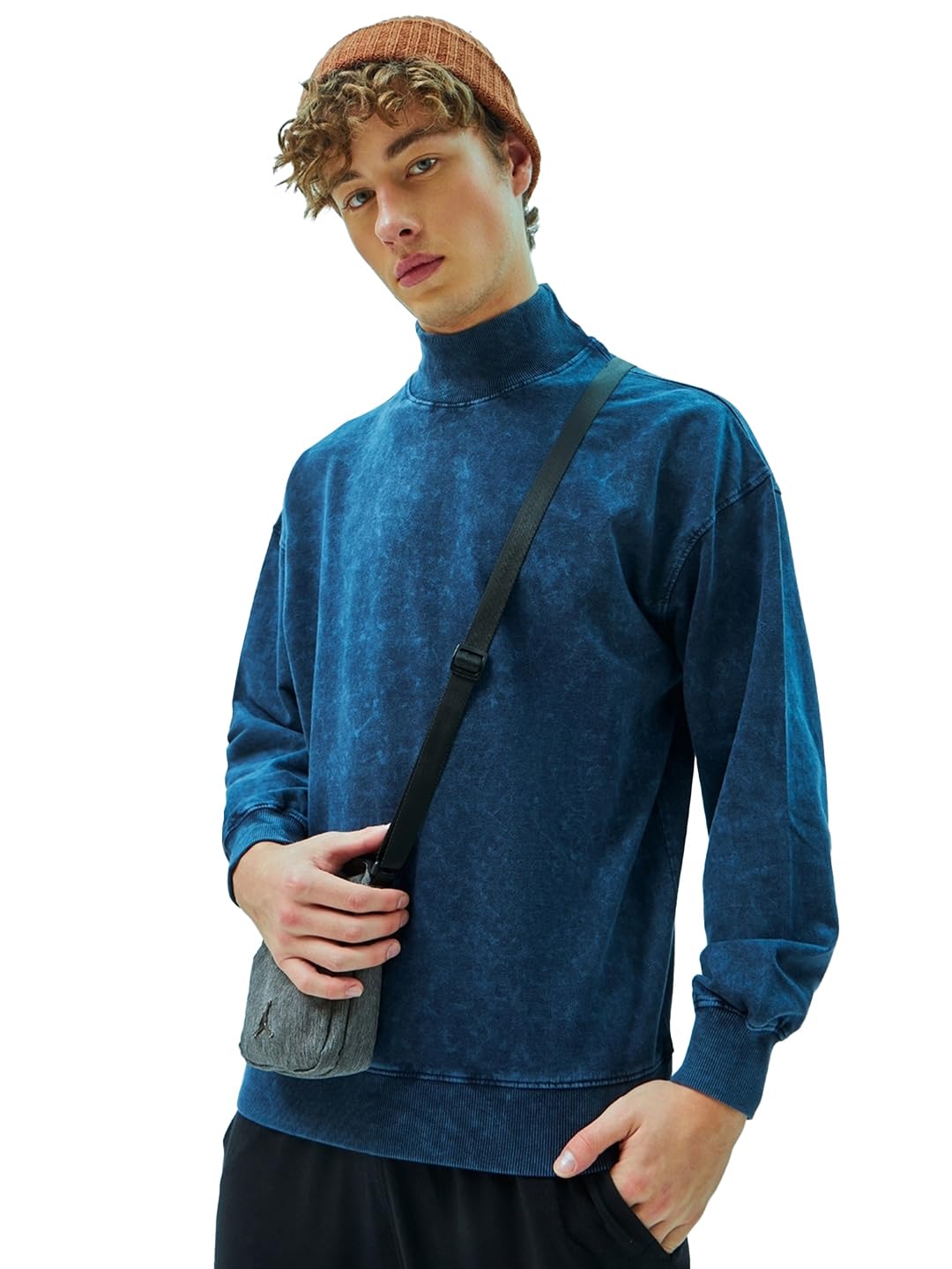 Bewakoof Mens Textured Oversized Sweatshirt_596429_Blue_XL