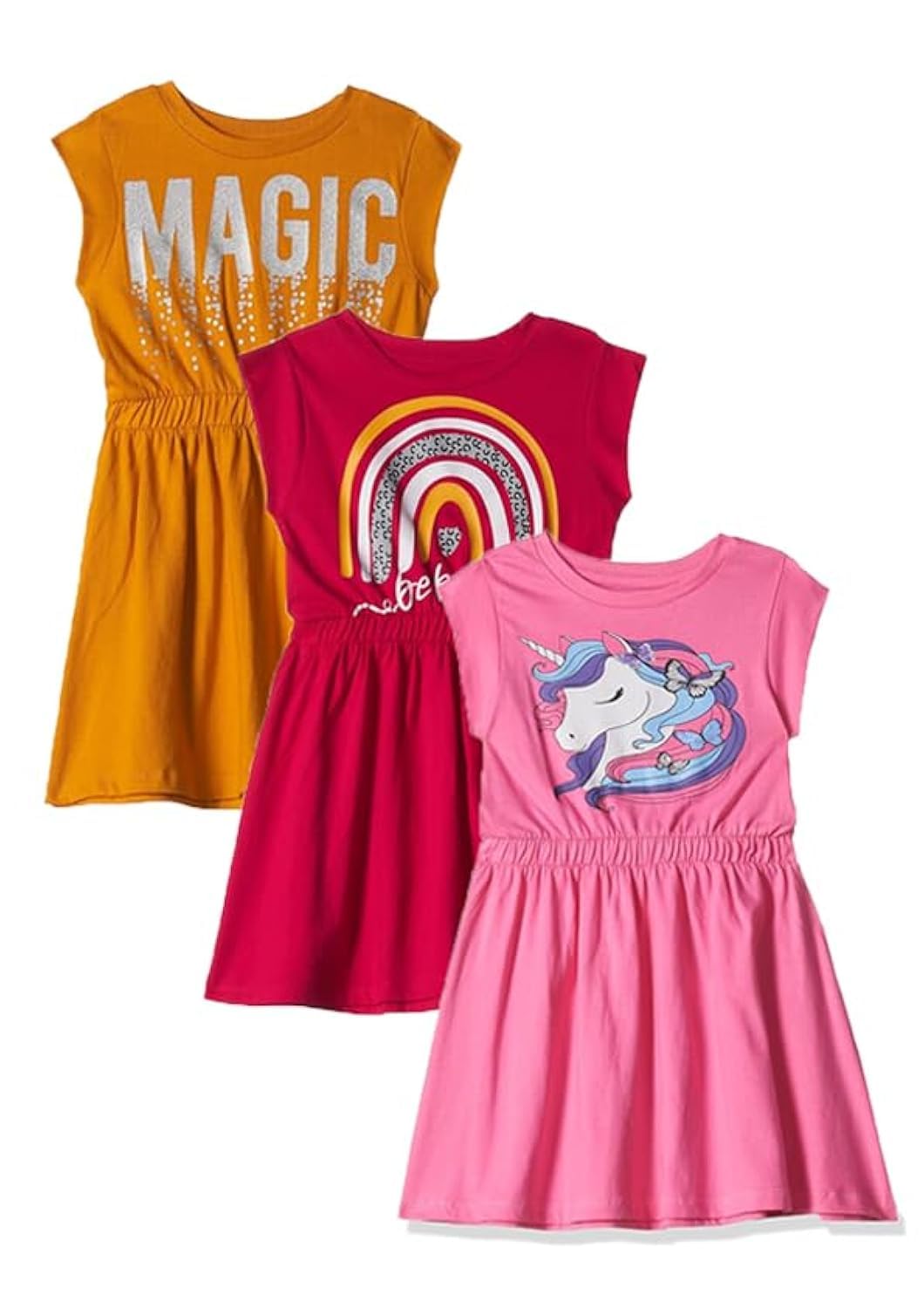 T2F Girls Cotton Printed Casual Knee-Length Dress(Pack of 3)