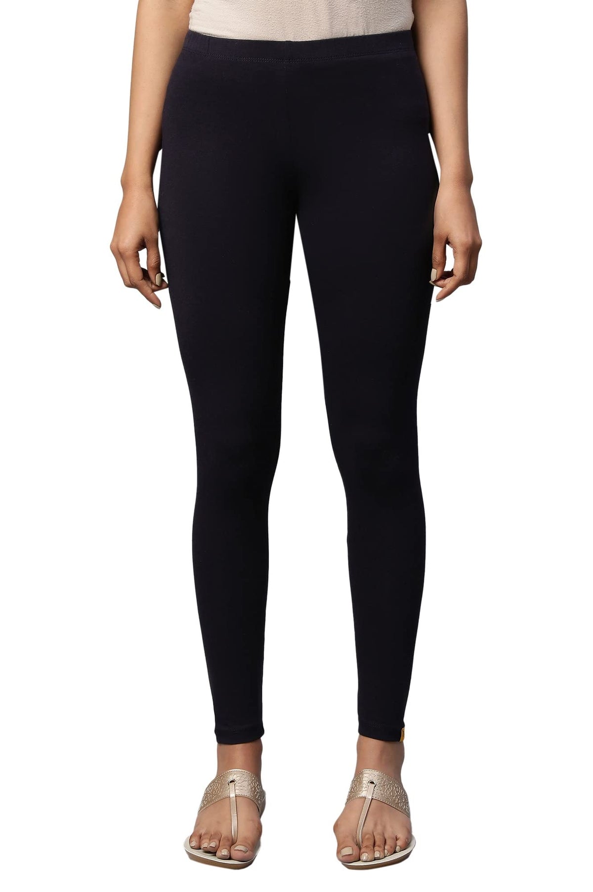 Aurelia Womens Blue Cotton-Blend Solid Leggings Ethnic Bottomwear