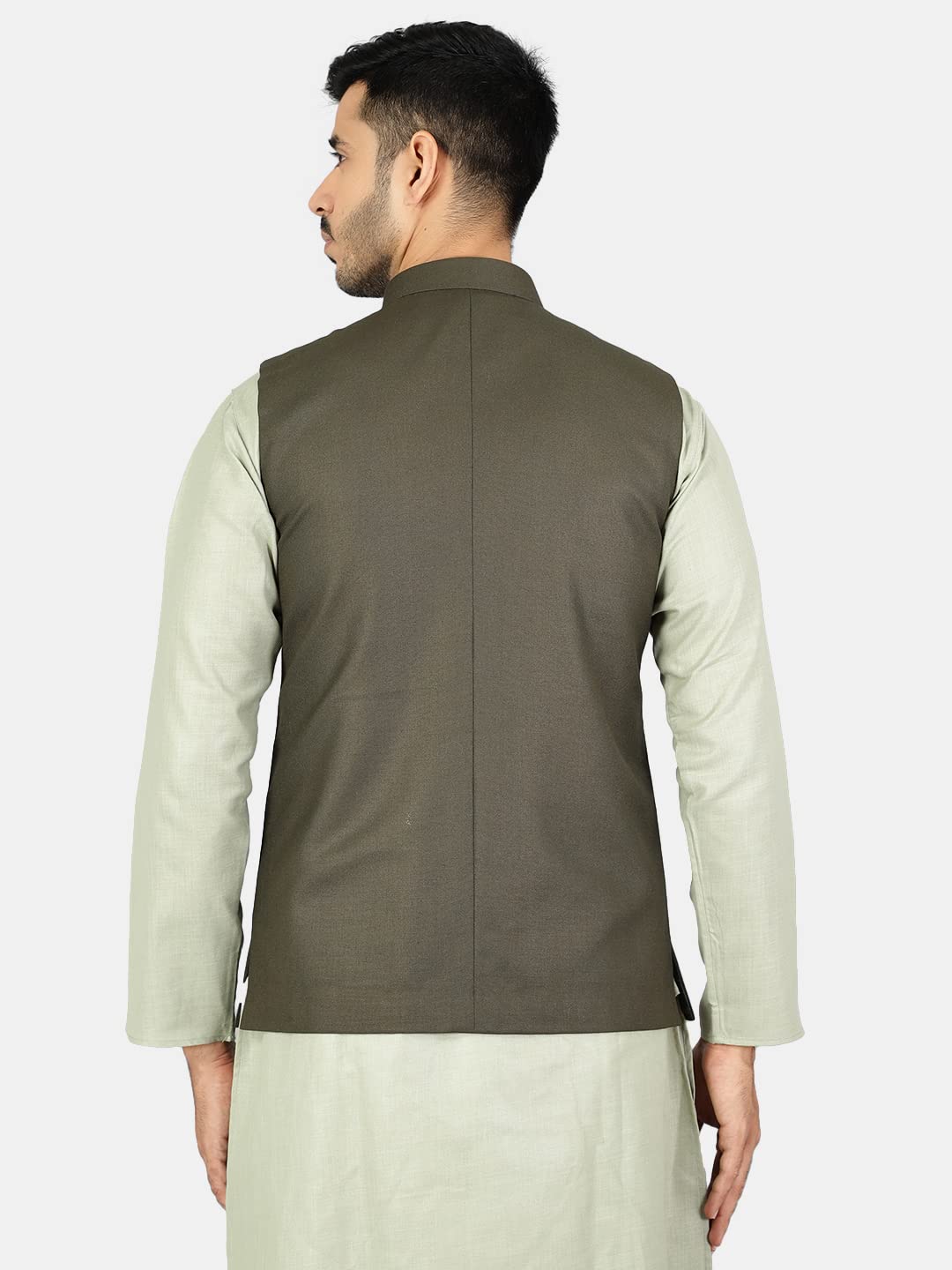 WINTAGE Mens Polyester Cotton Plain Green Modi Nehru Jacket : 42/L