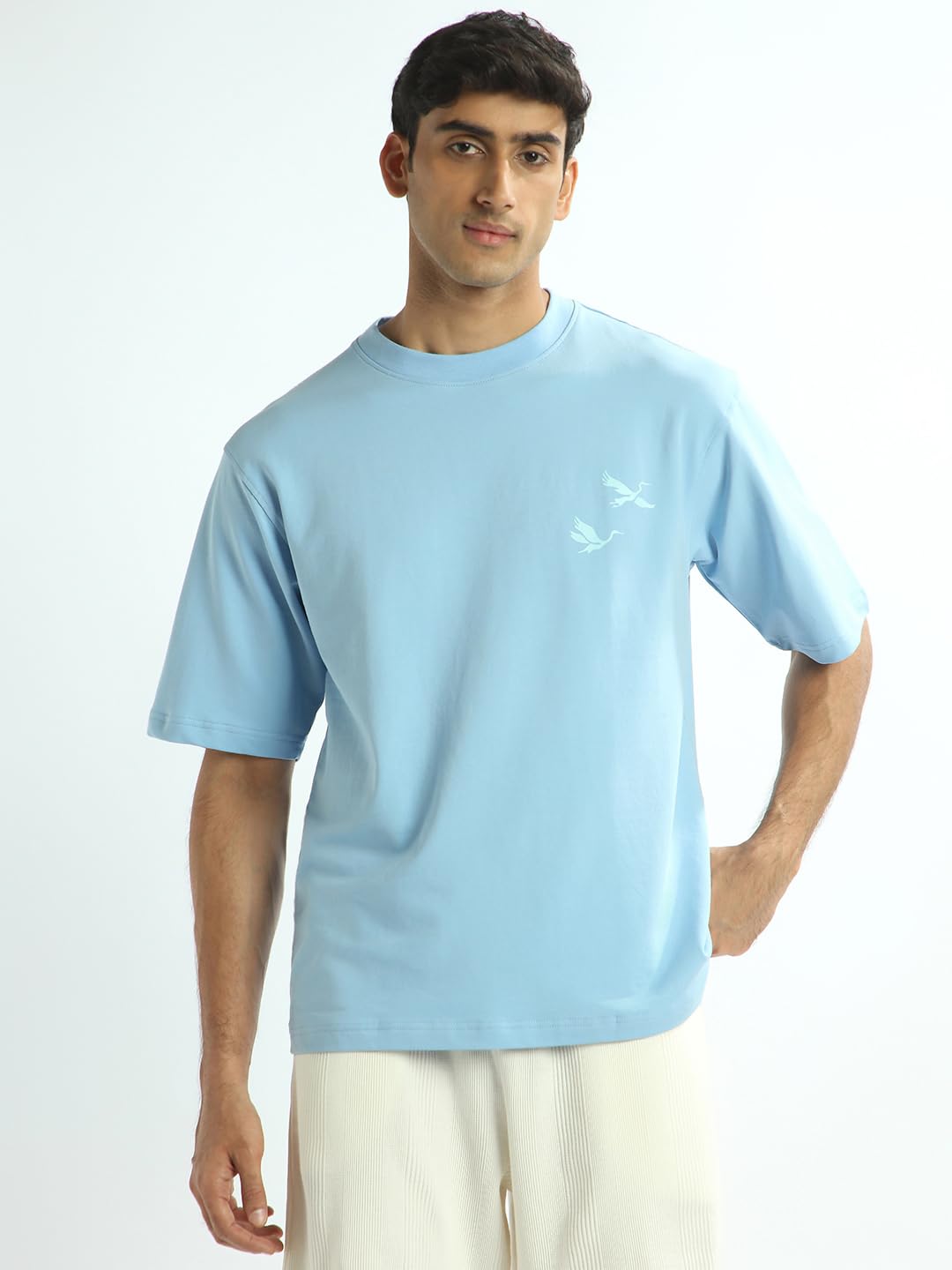 Nobero MenS Printed Oversized Fit T-Shirt (1M-Twrt-R0006-Ozpm_Powder Blue_1
