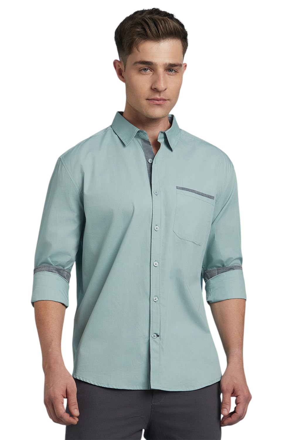 Dennis Lingo Men Cotton Regular Fit Solid Shirts Green