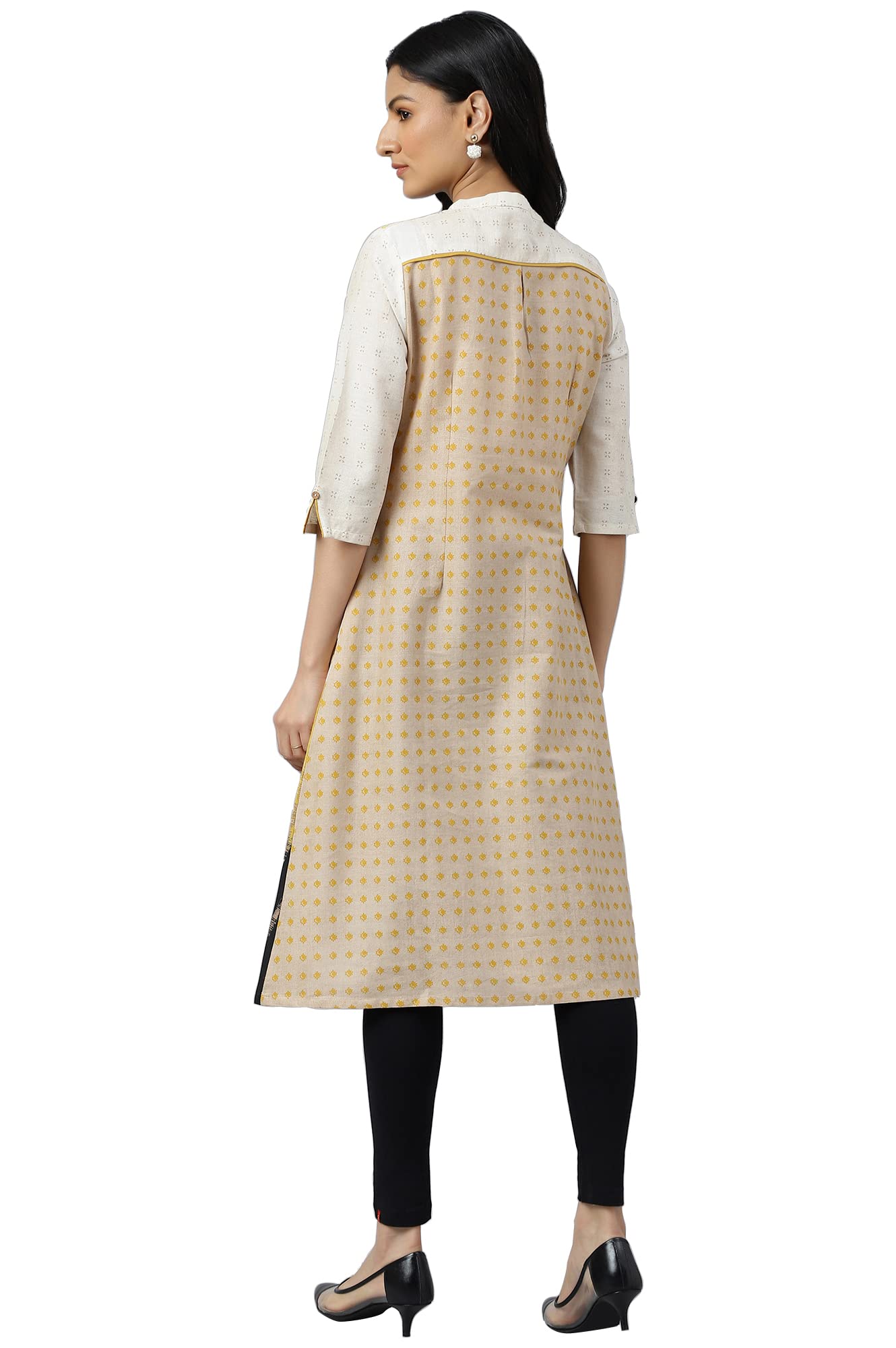 W for Woman Women's Cotton Printed Mandarin Collar A Line Kurta