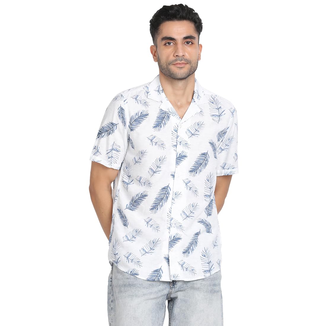 Turtle Men 100% Rayon White Printed Slim Fit Casual Shirt