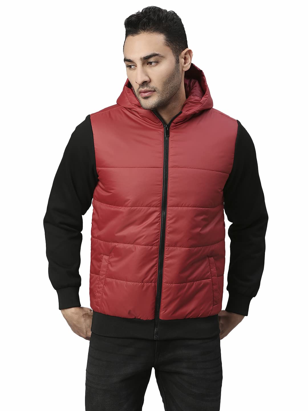 Dennis Lingo Polyester Regular Fit Full Sleeves MenS Color Block Hooded Puffer Jacket With 2 Pockets - Lightweight Casual Winte