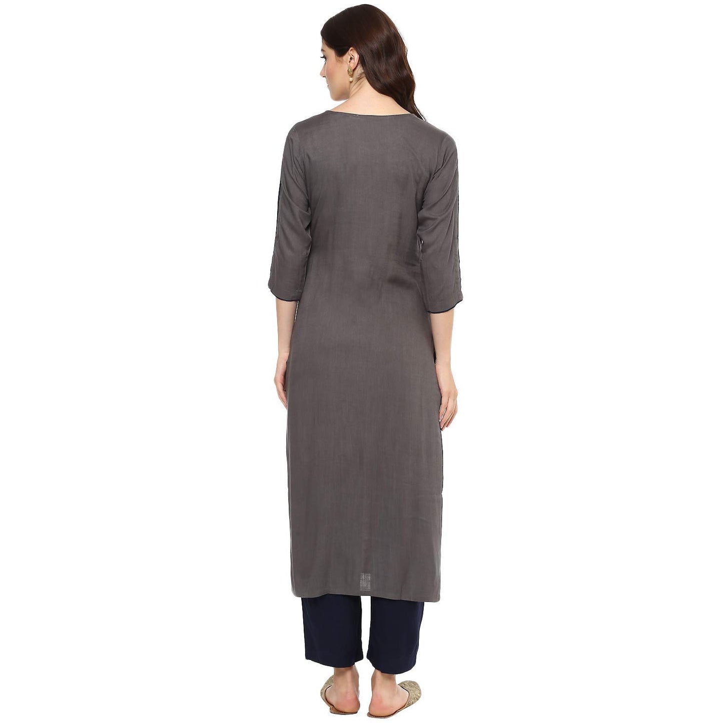 idaLia Embroidered Kurta for Women - Embroidered Kurtas, Rayon, Straight, Round Neck - Embroidered Kurtas