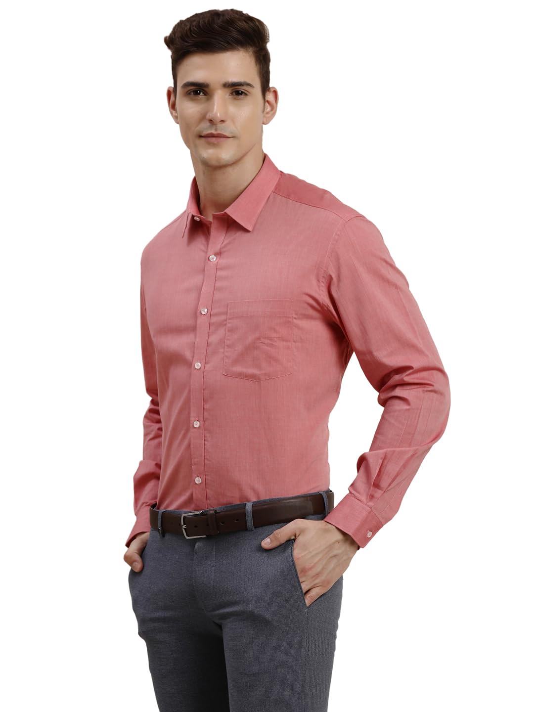 Turtle Men 100% Cotton Regular Fit Solid Pink Formal Shirt