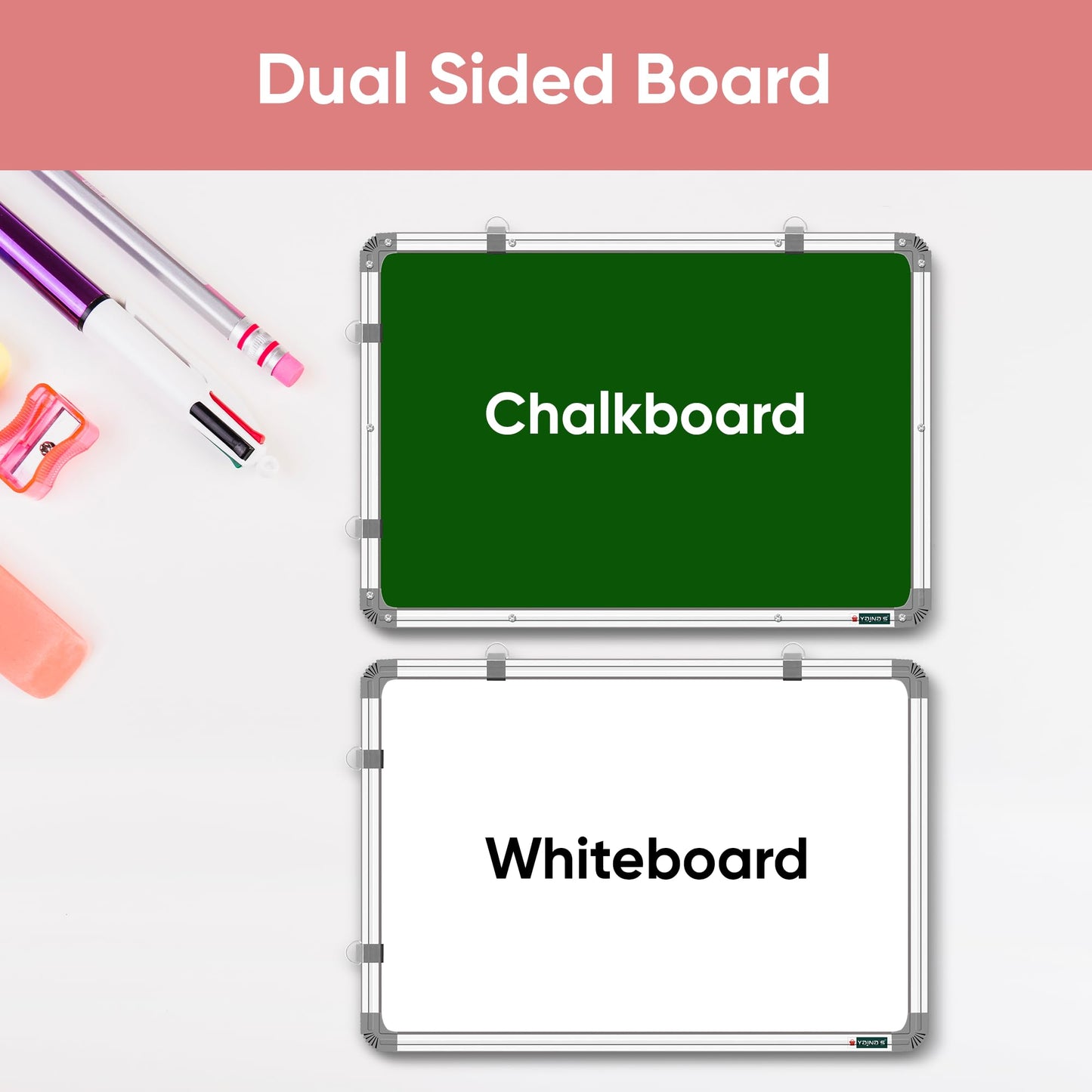 Yajnas Non Magnetic 1.5X3 Feet Double Sided White Board And Chalk Board Both Side Writing Boards, One Side White Marker And Reve