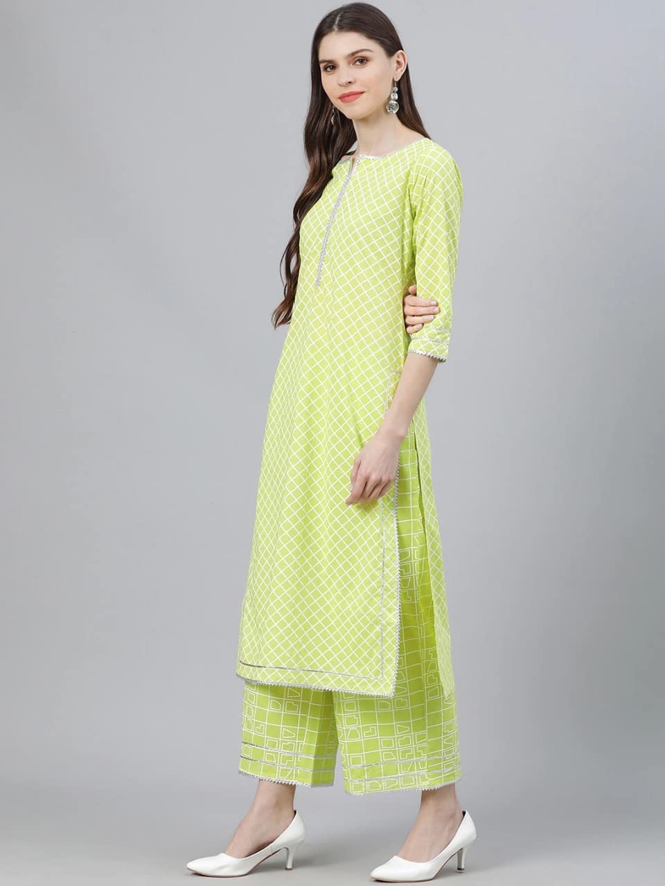 ANNI DESIGNER Women's Cotton Blend Straight Kurta with Palazzo & Dupatta (Rust)