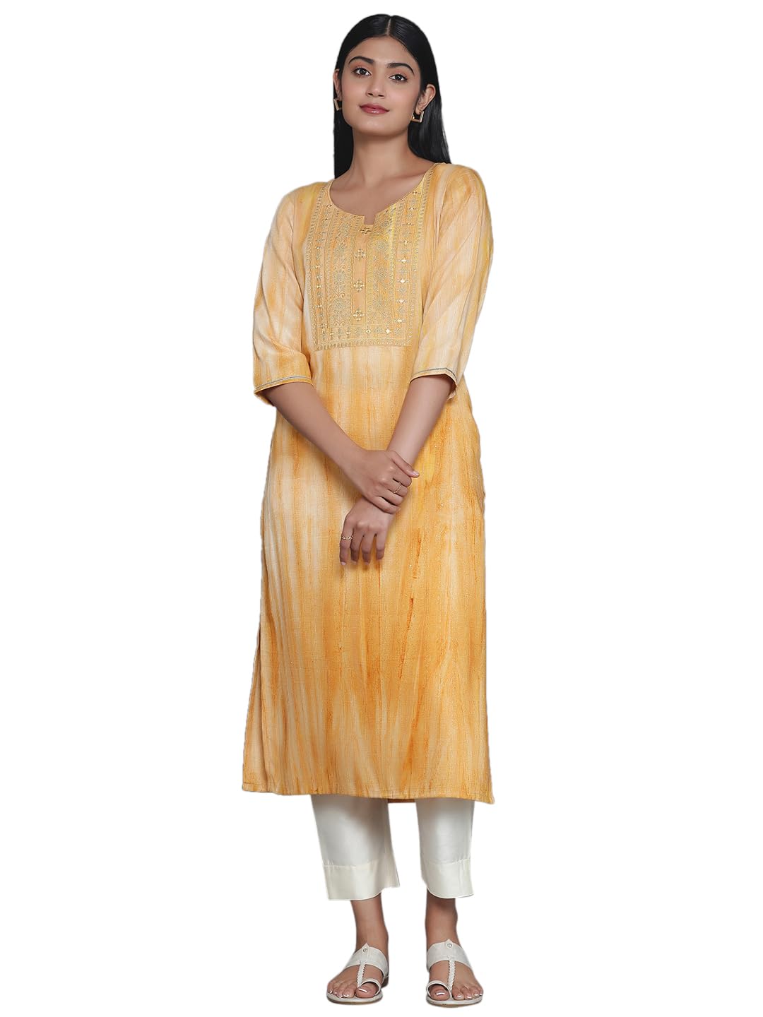 Libas WomenS Cotton Regular Kurta (26818_Yellow