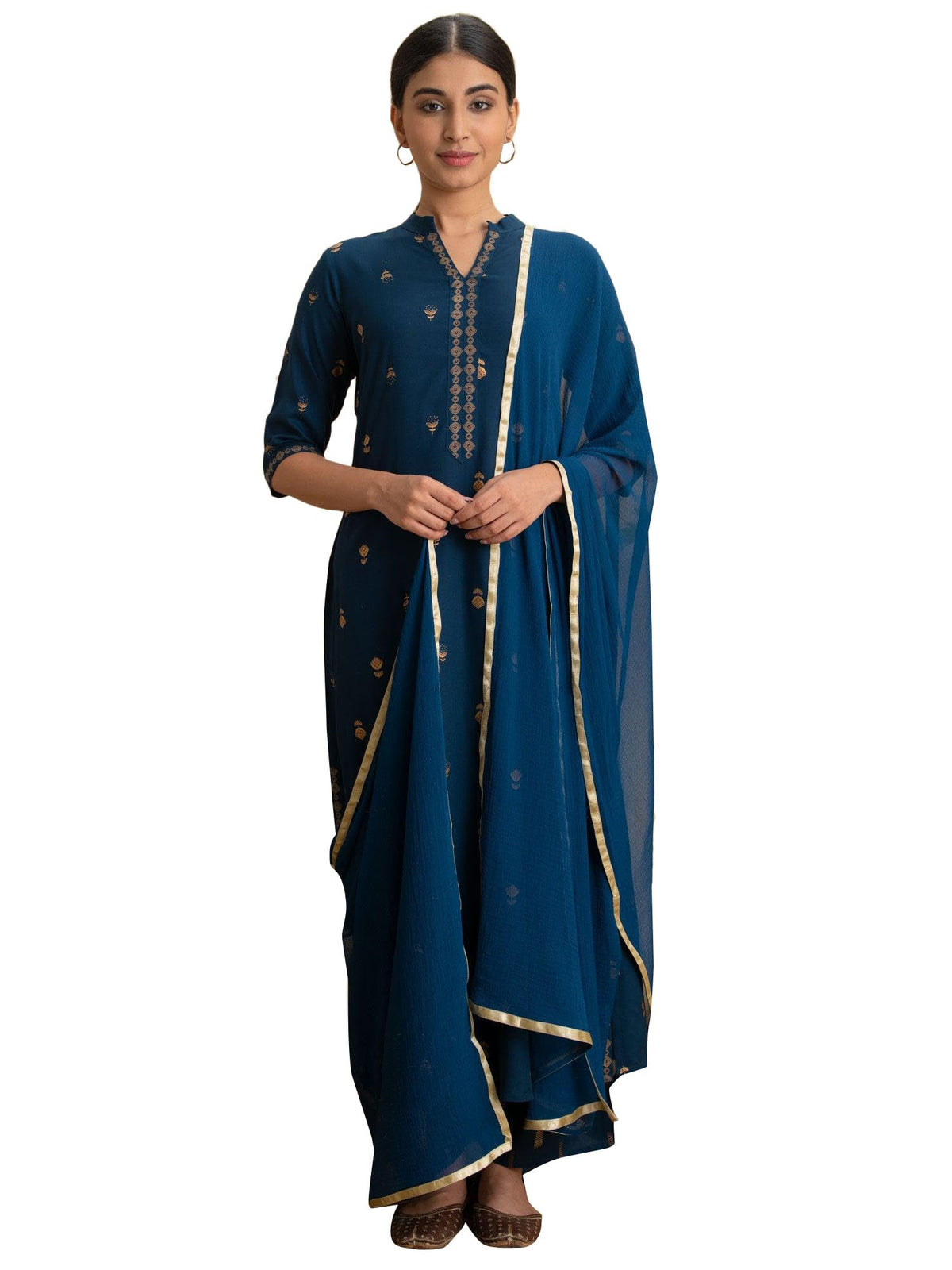 Libas Womens Printed Viscose Straight Kurta With Palazzos And Dupatta