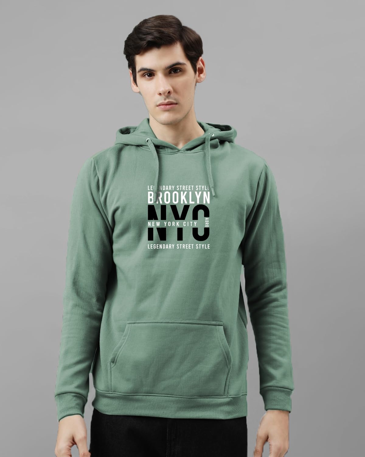ADRO Mens Cotton Blend Neck Hooded Sweatshirt (H24-NYC-PT_Pista