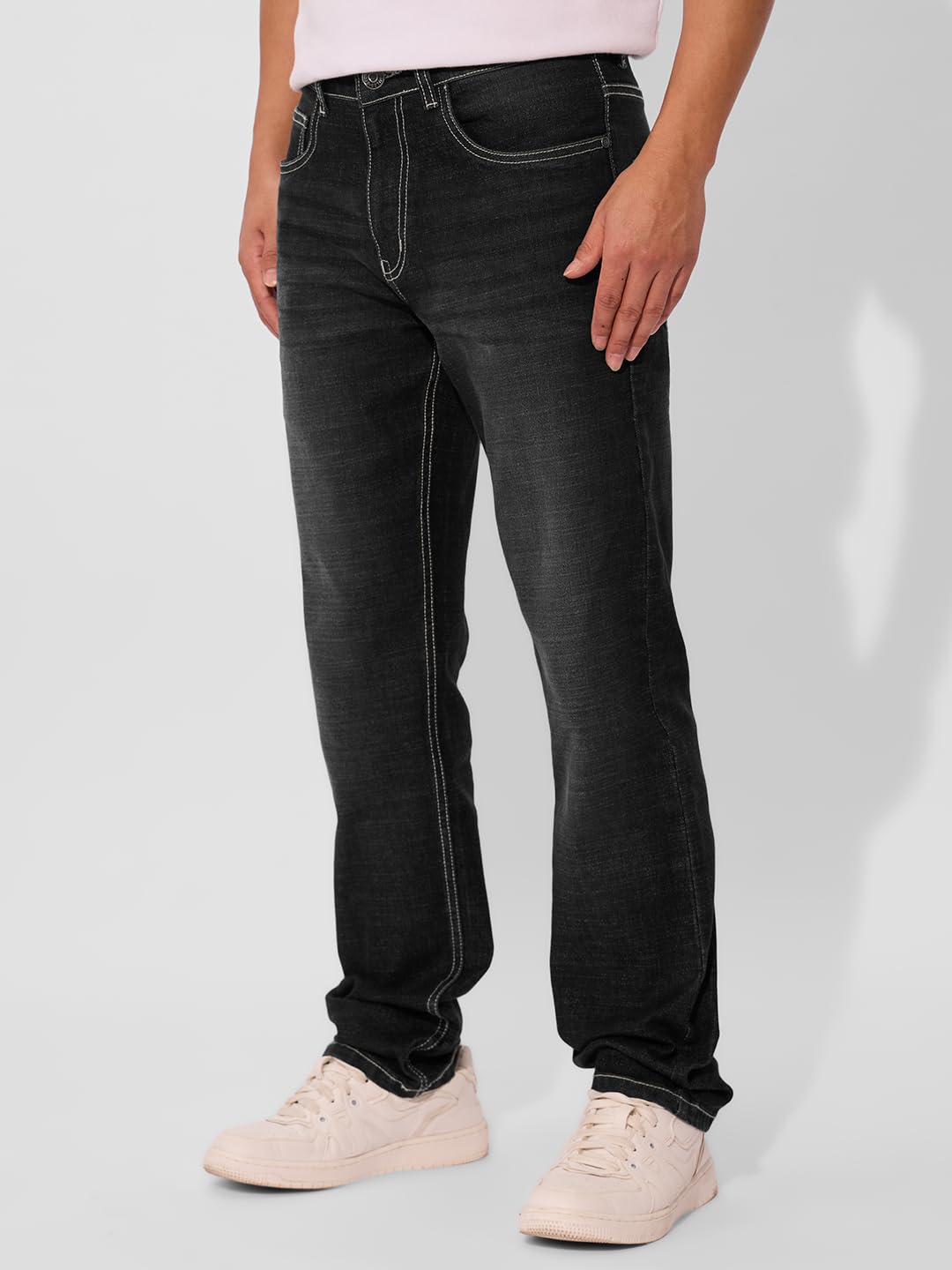 The Souled Store DenimOriginals: Charcoal Grey Men and Boys Buttoned Solid Cotton Blend Classic Fit Jeans