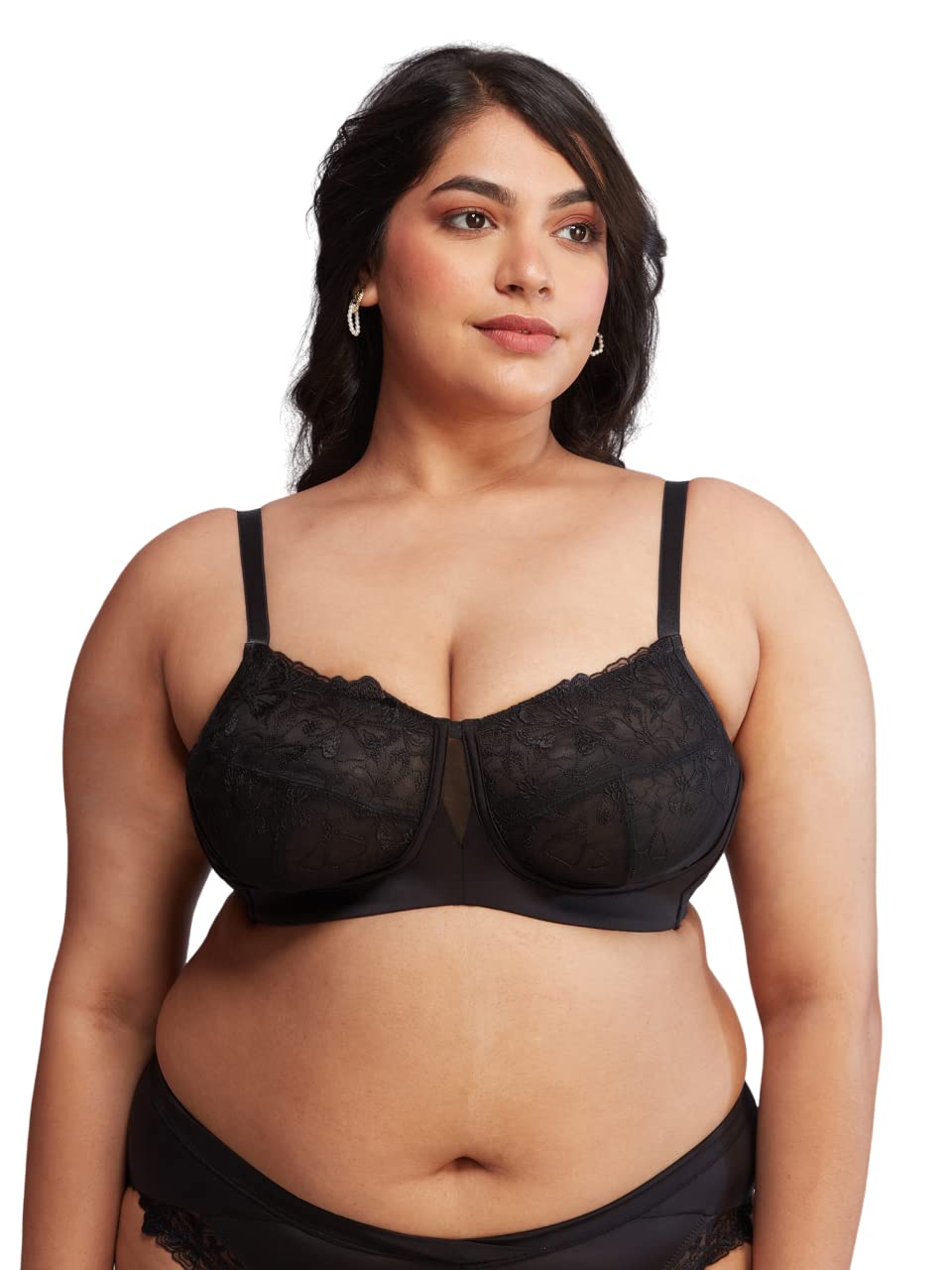 Nykd WomenS Floral Mesh Wirefree Non Padded Bra With Medium Coverage | Deatiled Lace | Bridal Collection - Bra, Nyb230, Black,