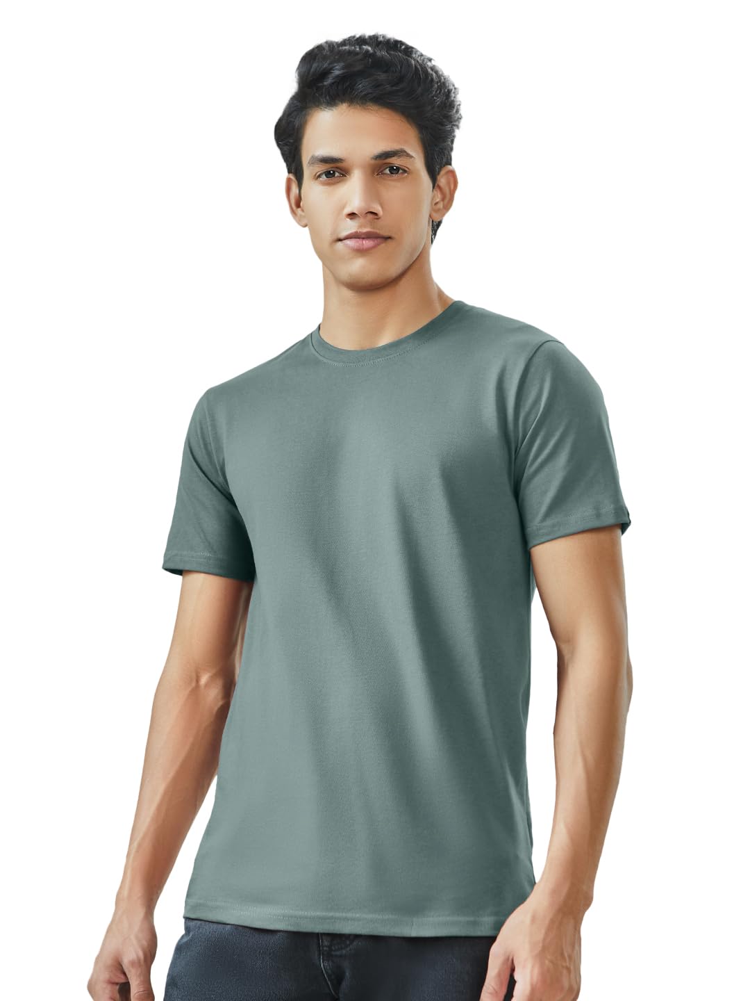 The Souled Store Men Sage Green Solid T-Shirts