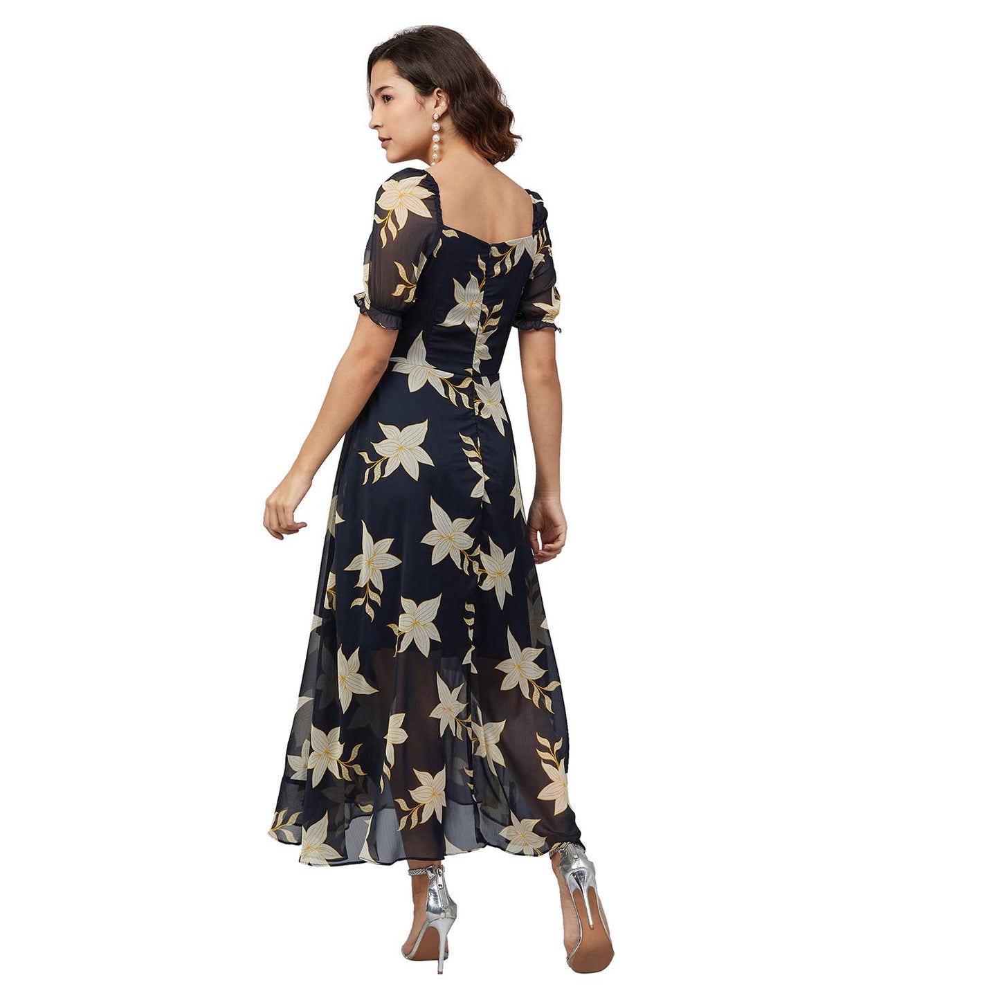 Rare Women'S Chiffon Fit And Flare Maxi Casual Dress (Ep6218_Navy Blue_X-Large)