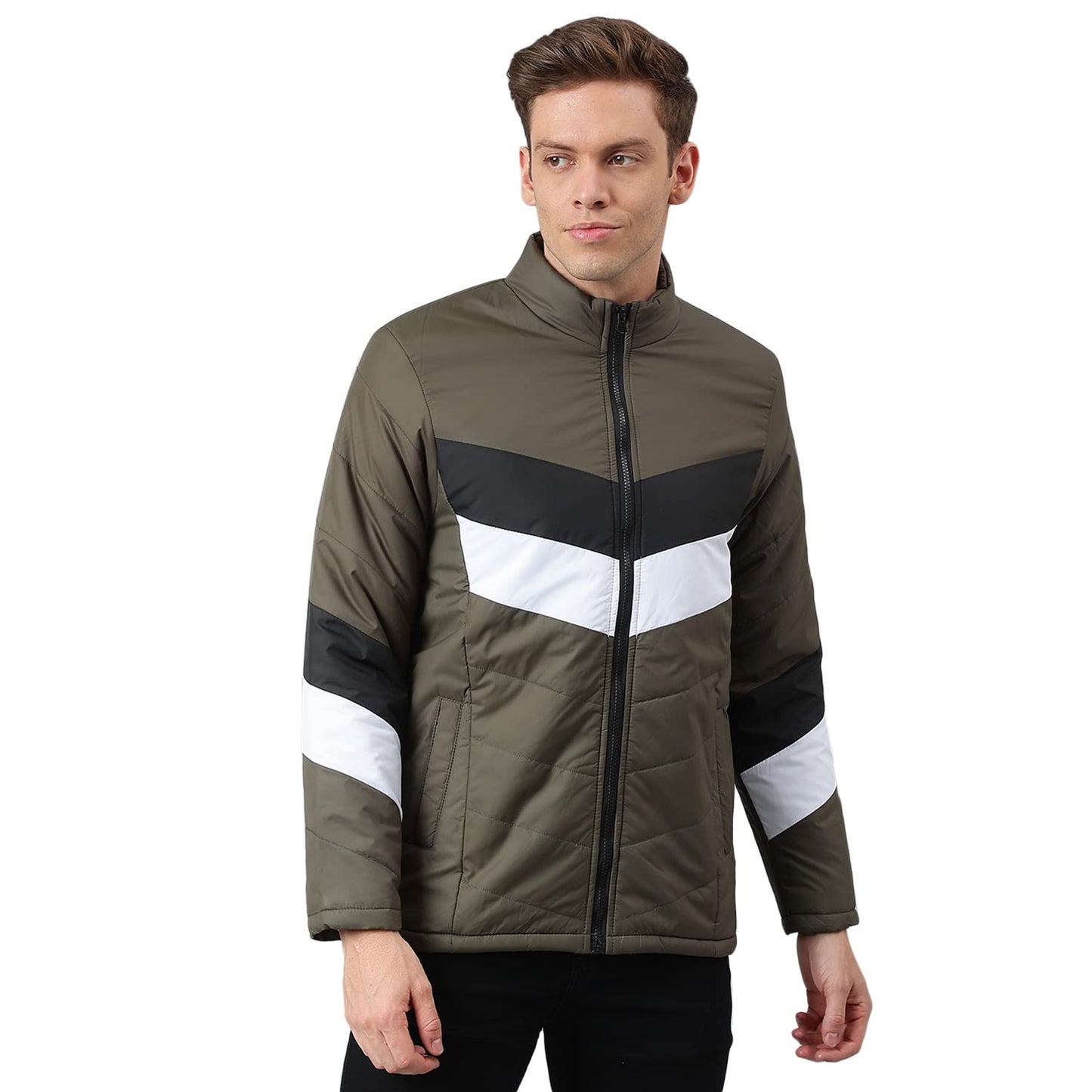 Dennis Lingo MenS Colorblocked Long-Sleeve Regular Fit Puffer Jacket - Waterproof, Lightweight, Casual Winterwear For Men (Olive