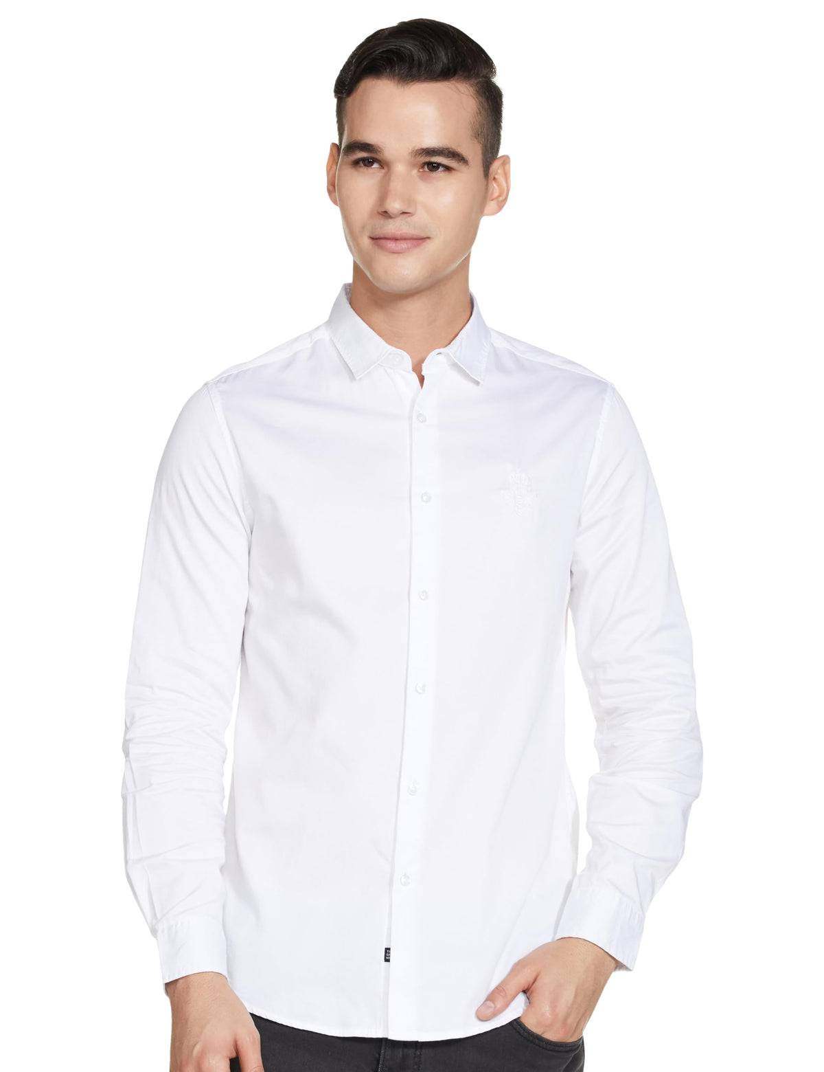 The Indian Garage Co Men White Placement Embroidery Slim Fit Cotton Casual Shirt