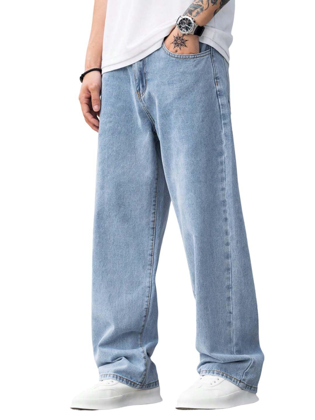 Kotty MenS Solid Regular Fit Mid Distressed Fashionable Trendy Denim Jeans(Blue,34)