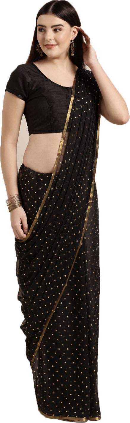 ANNI DESIGNER Womens Georgette Saree With Embroidery Blouse Piece (GAVI NAVY_Free Size)