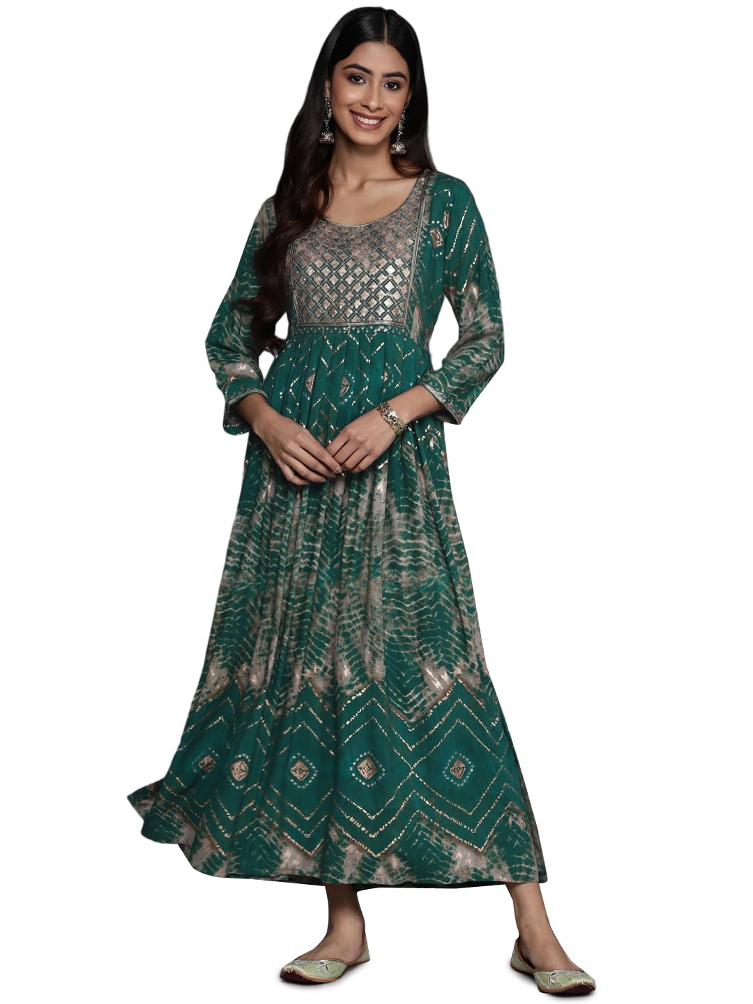 Libas WomenS Viscose Rayon Fit And Flare Maxi Casual Dress (23738O_Green