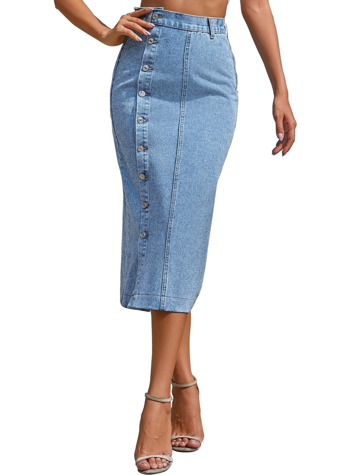 Shasmi Girls & Womens Front Button-Up Slit Longline Single Breasted Long Casual Denim Skirt Suitable for Daily WearSkirt 233 L