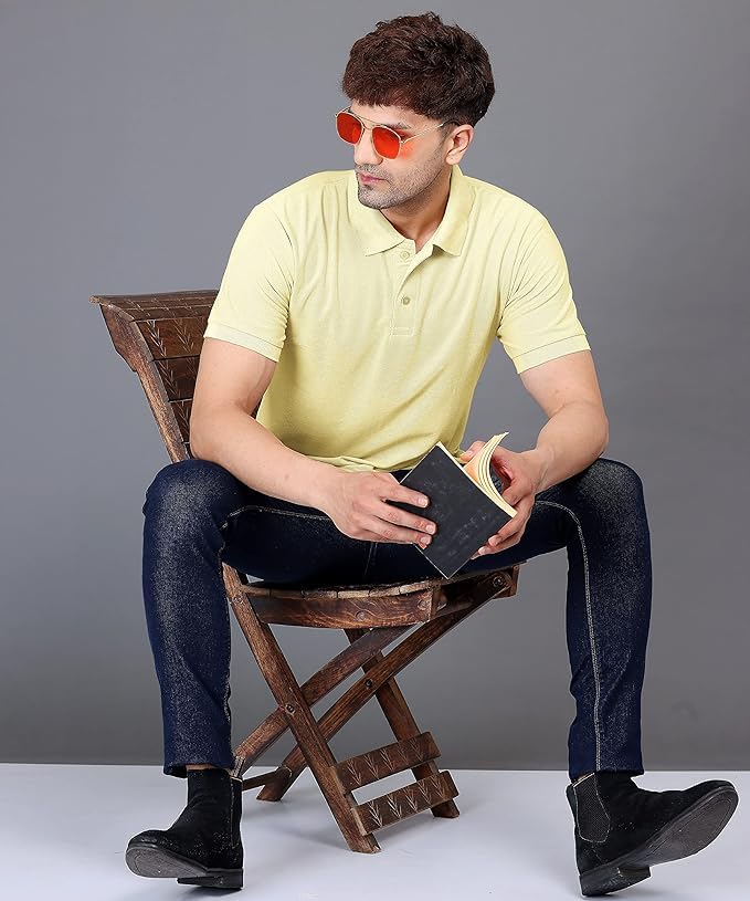 Baghadbillo MenS Regular Fit Solid Polo Half Sleeve T-Shirt Lemon