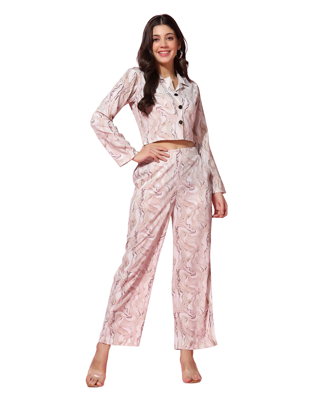 Tagdo WomenS Co-Ords Printed Dress Set (Shirt-Pair-5150-Brown-Xxl)