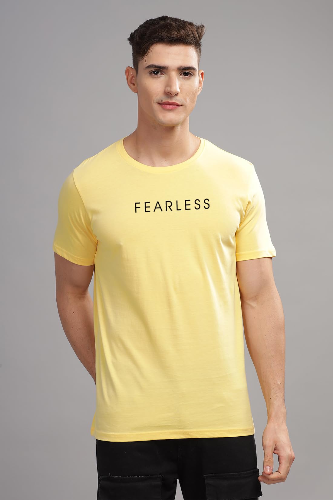 ADRO Mens Solid Regular Fit T-Shirt (RN24-FRL-LY_Light Yellow