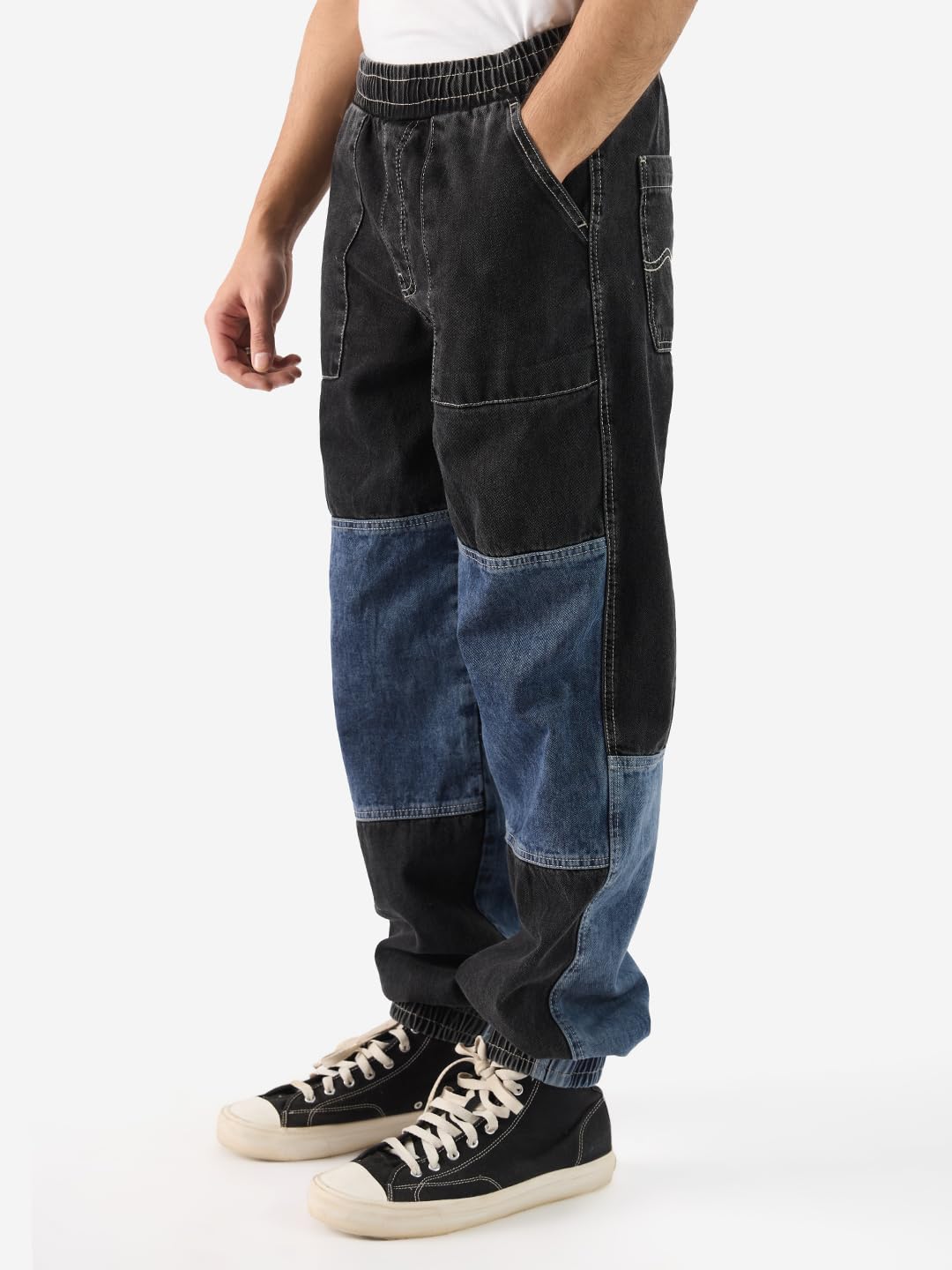 The Souled Store Dawn Men and Boys Blue and Black Baggy Fit Joggers