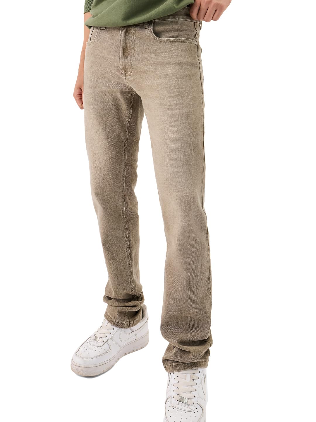 The Souled Store Denim: Camel Brown Men and Boys Buttoned Solid Cotton Blend Slim Fit Jeans