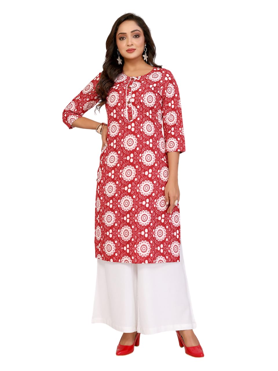 Rangita Maroon Rayon Straight Printed Knee Length Kurti | Kurta For Women_Xl