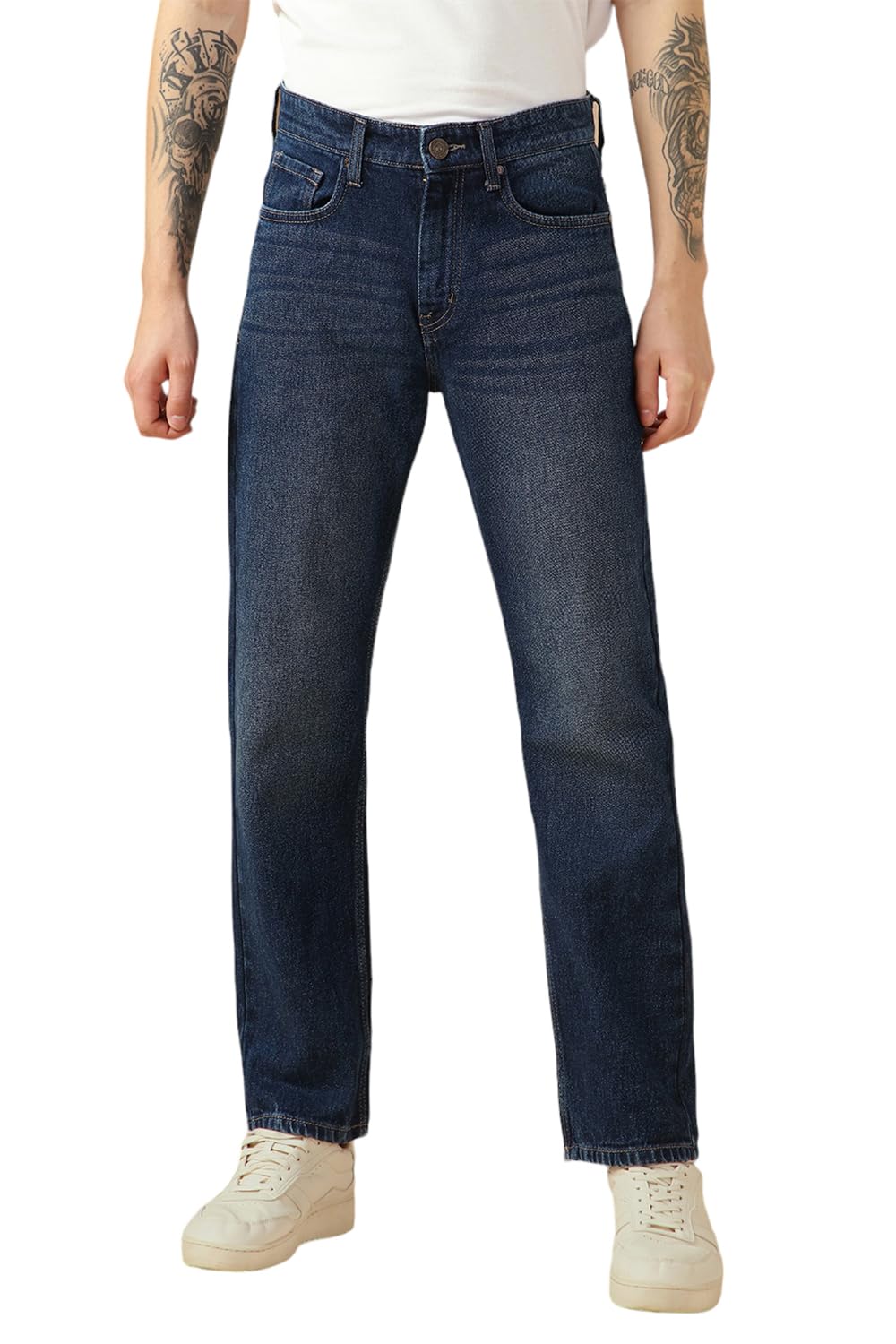Dennis Lingo Mens Blue Cotton Relaxed Fit Mid-Rise Casual Jeans.