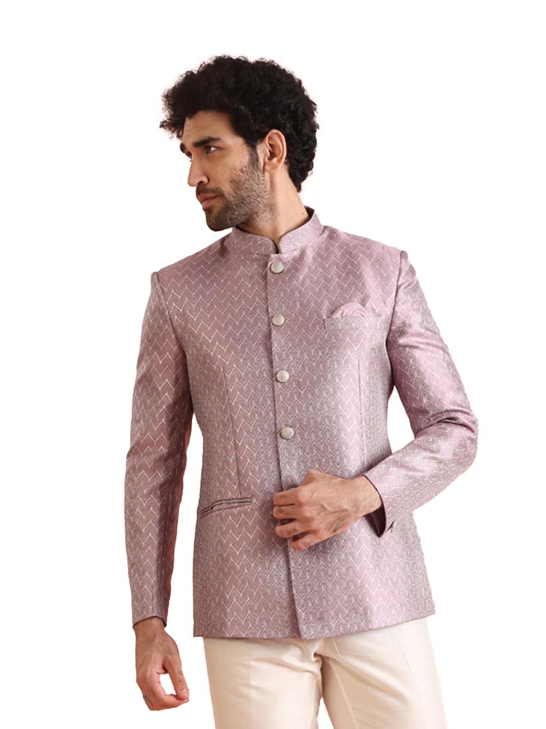 Kisah MenS Jodhpuri Bandhgala Woven Jacquard Ethnic Jacket For Men - Regular Fit Wedding & Festivals - Dry Clean Only, Lilac, 4