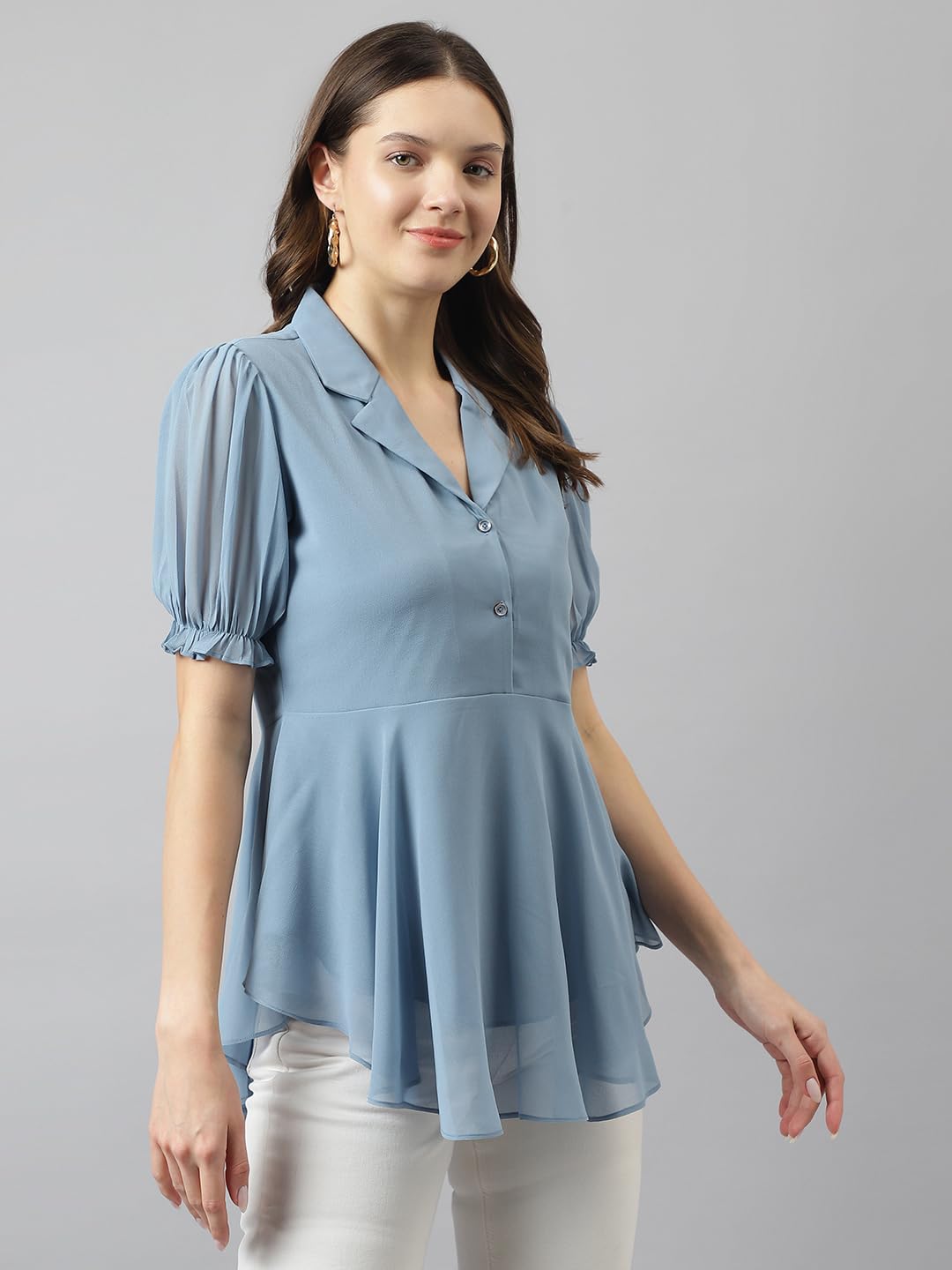 Toochki WomenS Solid Regular Fit Shirt (Toochki165-Tp_Light Blue