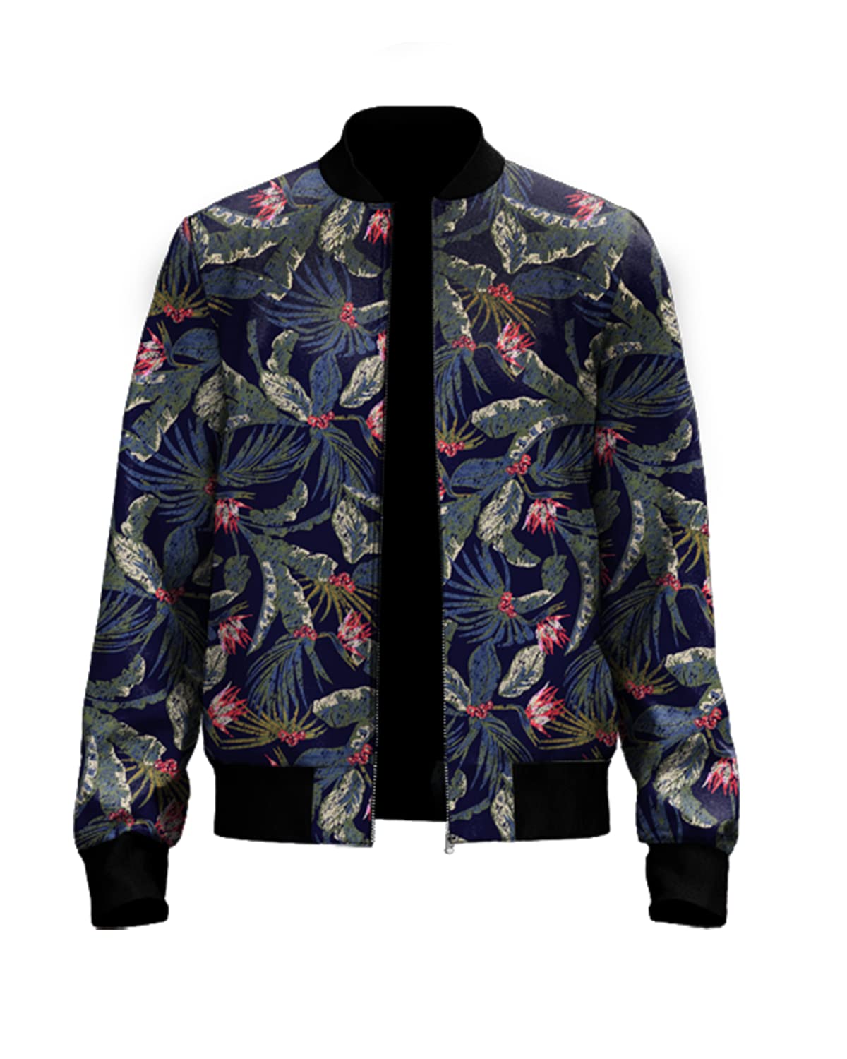 Veirdo Mens Leaves Printed Zip Up Cotton Shacket/Jacket