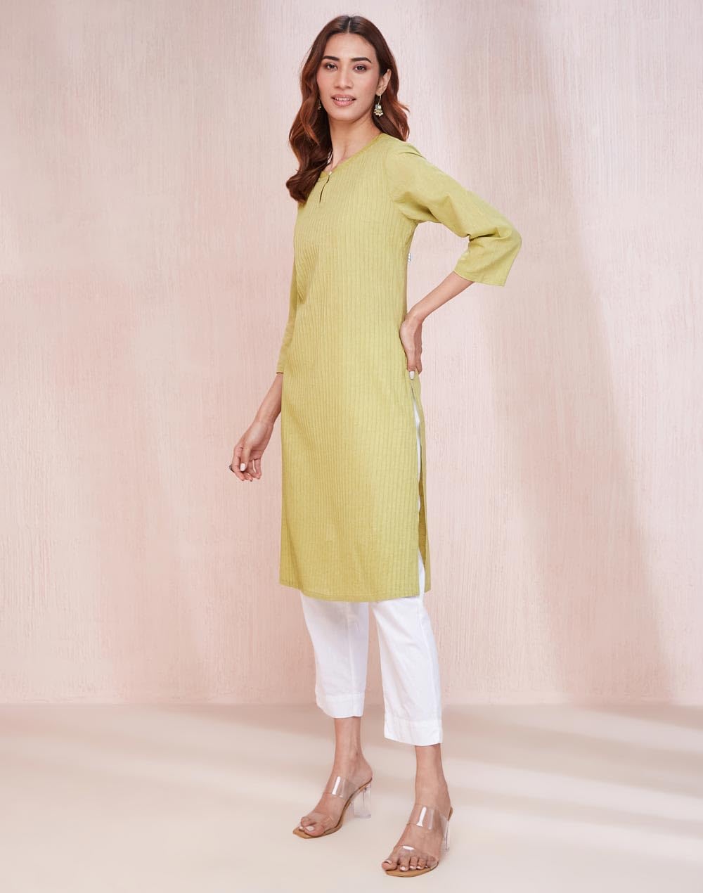 Fabindia WomenS Cotton Solid Slim Kurta (1037273Lime_Lime Green