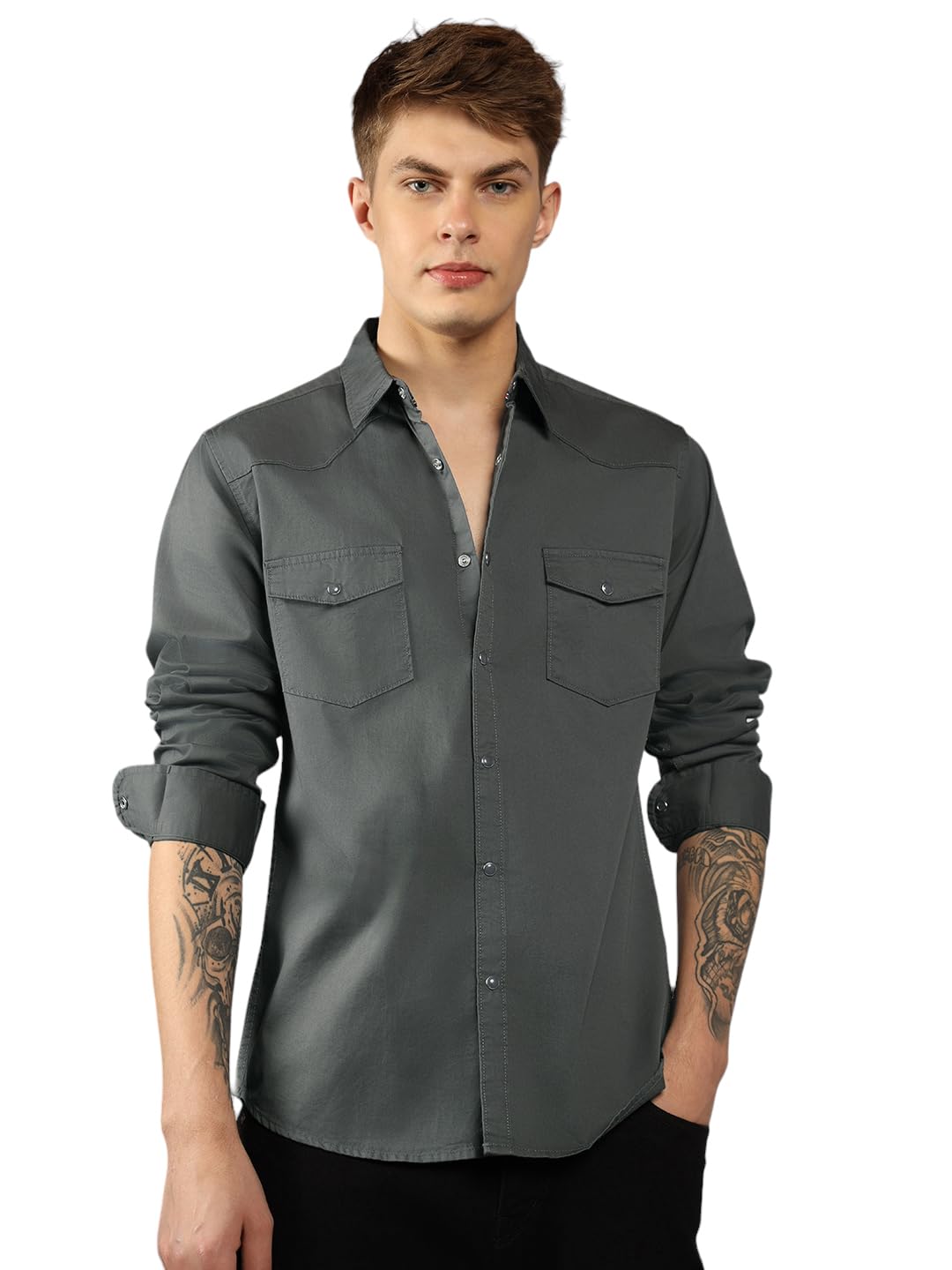 Dennis Lingo MenS| Grey| Full Sleeve| Spread Collar| Solid| Regular Fit| Casual Shirt