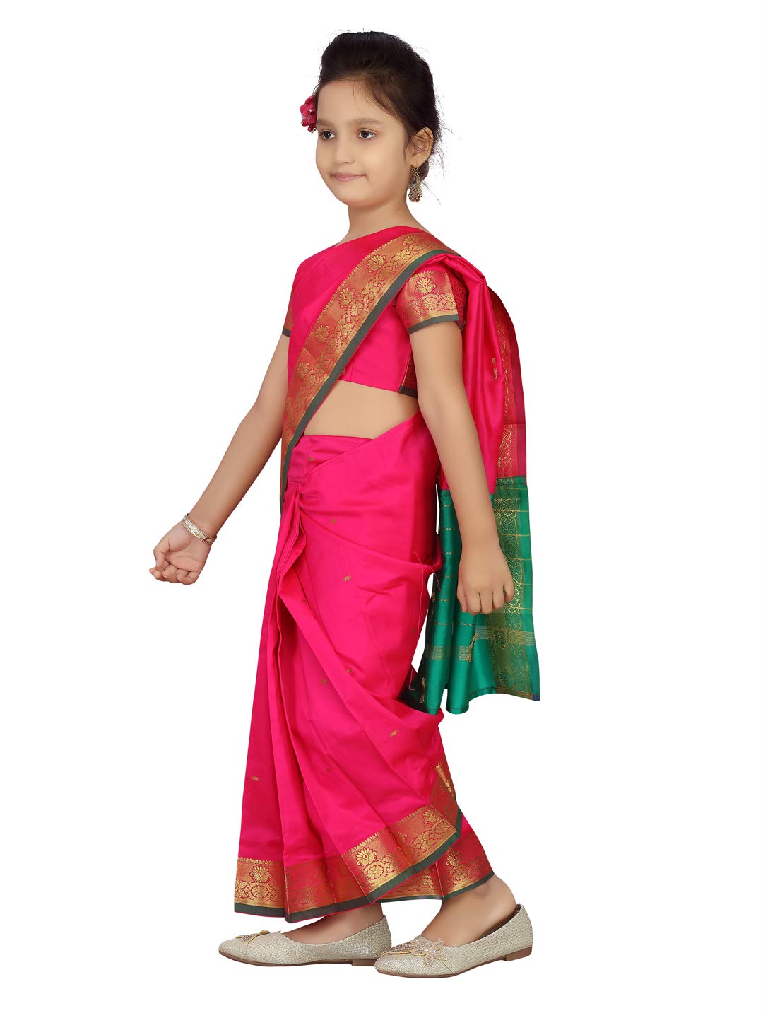 Aarika Girls Rani Colour Saari (SR-20690-RANI-16)