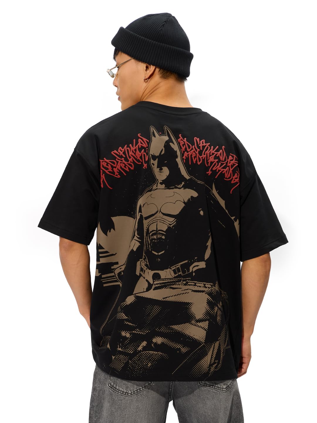 The Souled Store Official Batman Originals: Justice Oversized T-Shirt for Men Boys Cotton Casual Half Sleeves Baggy Loose Fit Dr