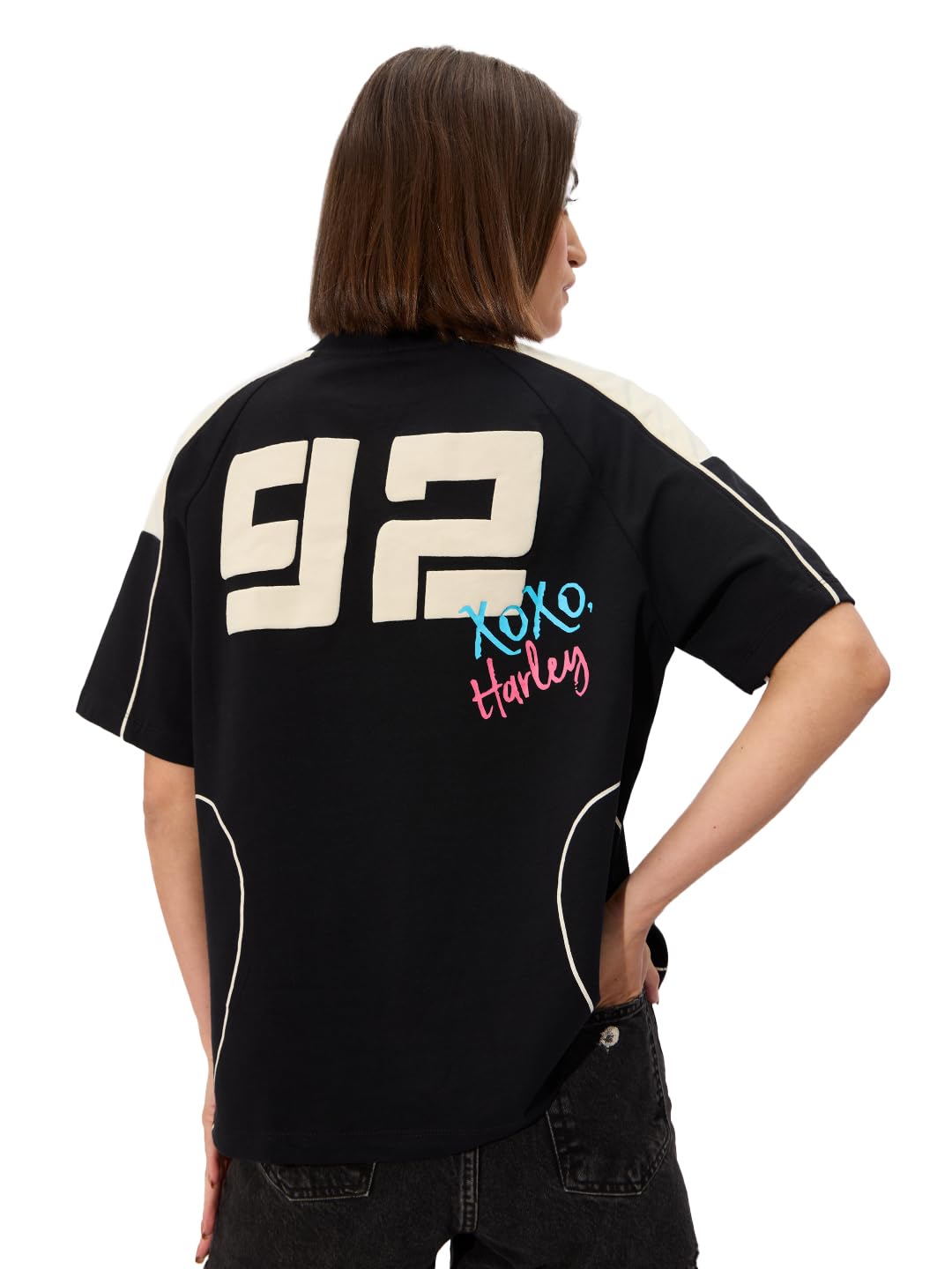 The Souled Store Official DC: Puddin Quinn Women and Girls Short Sleeve Round Neck Graphic Printed Cotton Oversized T-Shirts Bl